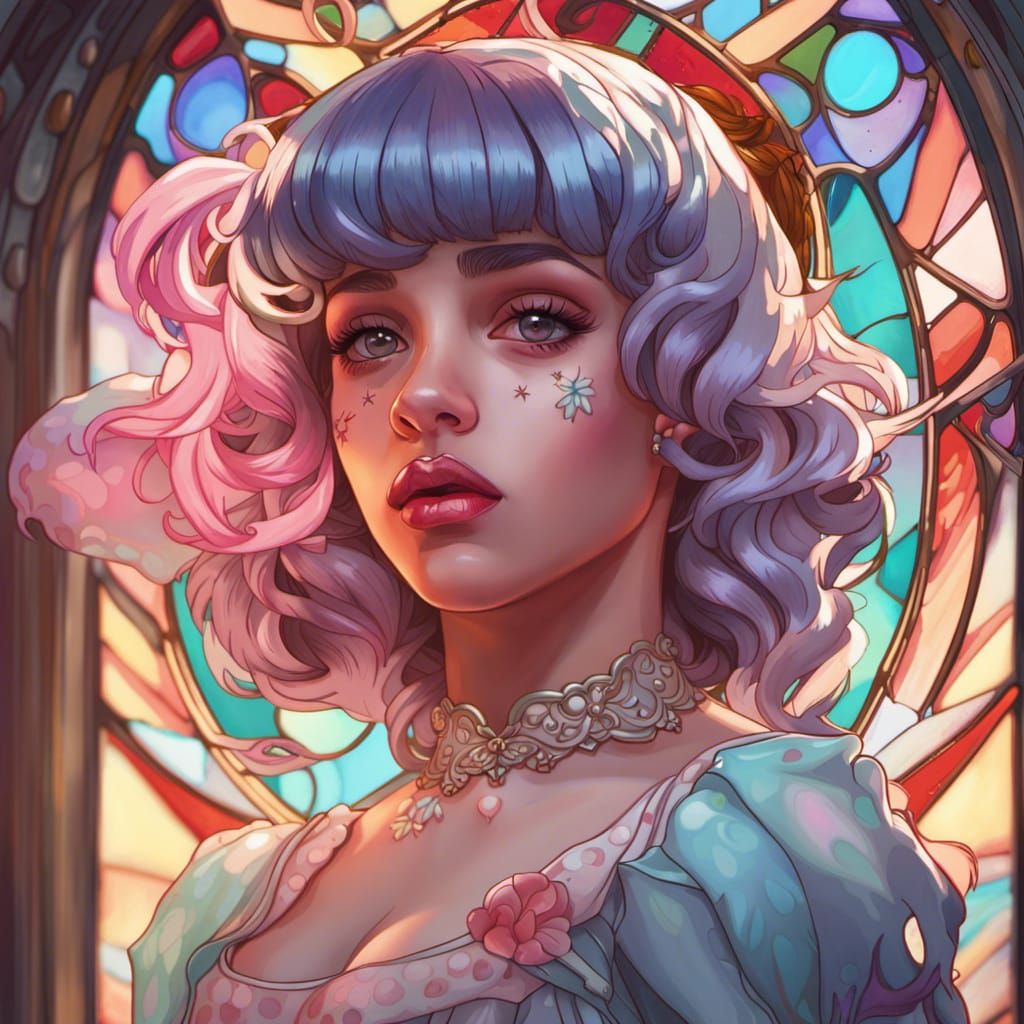Melanie Martinez Stained Glass Portrait in Art Nouveau Style