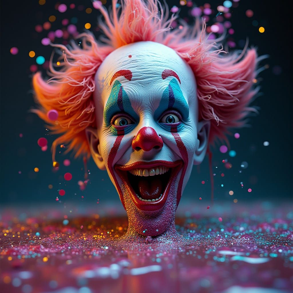 Surreal Clown Dissolves into Rainbow Dream
