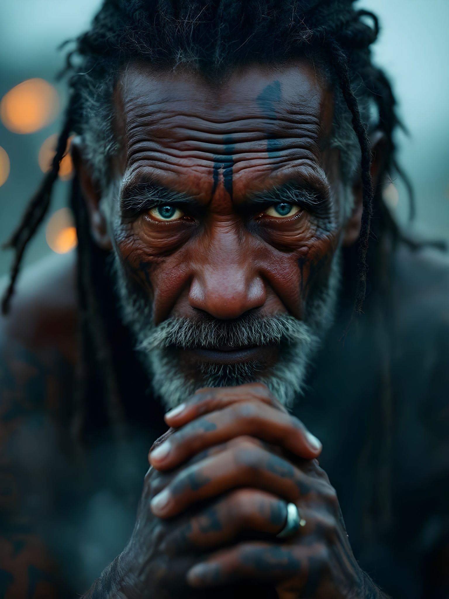 Mysterious Elderly Melanesian Man in Hyper Realistic Digital...