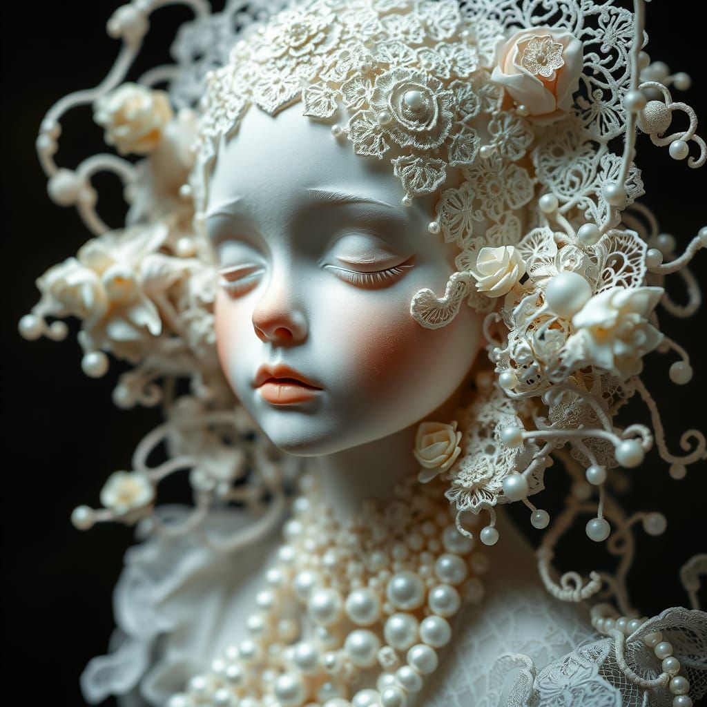 Ethereal Porcelain Doll in a Dreamlike Baroque Sculpture