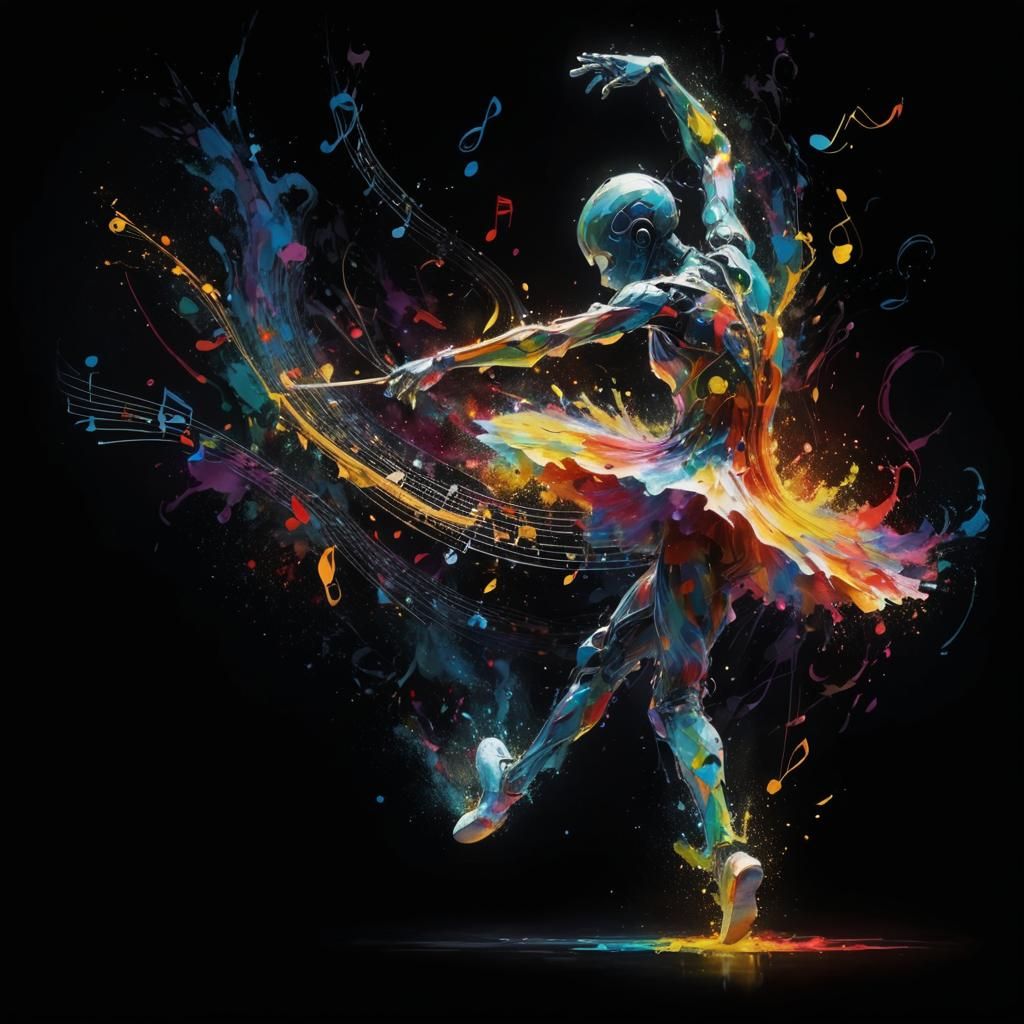 Ethereal Musician Amidst Swirling Colors, Art Nouveau Style