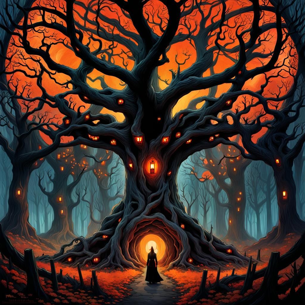 Hyperdetailed Devil Figure Among Spooky Trees