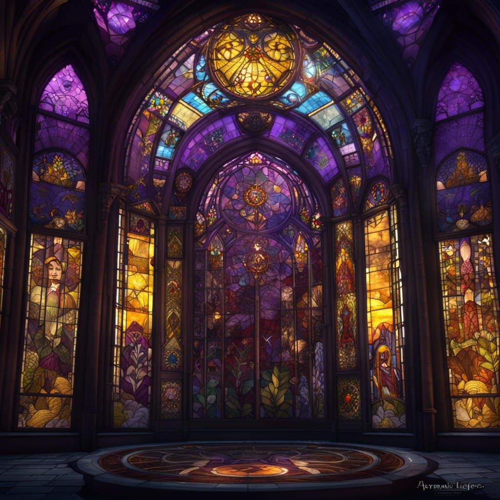 Winter Garden Stained Glass in Dark Fantasy Style