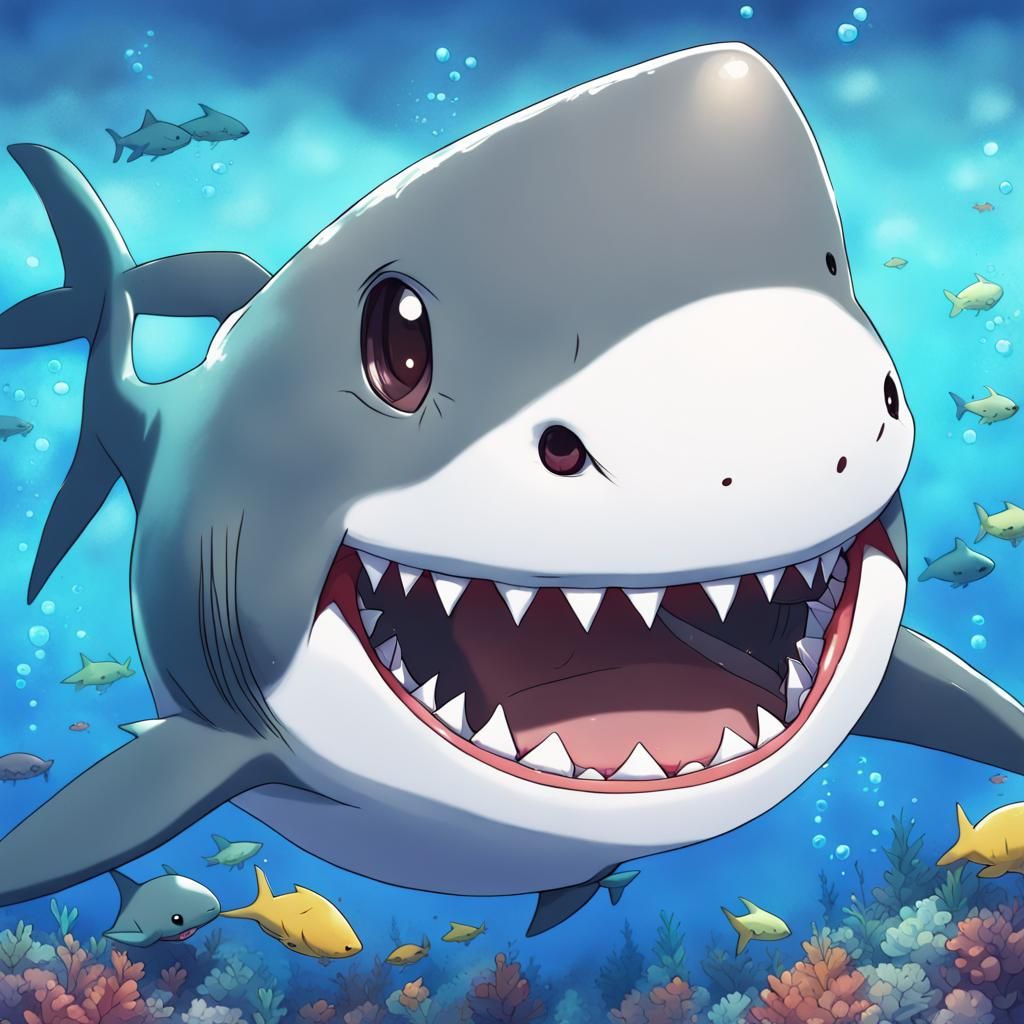 Cute Shark in Anime Key Visual Style