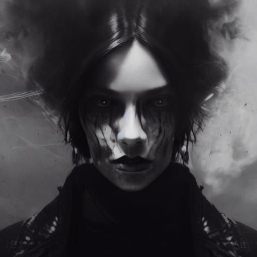 Cinematic Sci-Fi Fashion Model in Urban Goth Coffee Shop