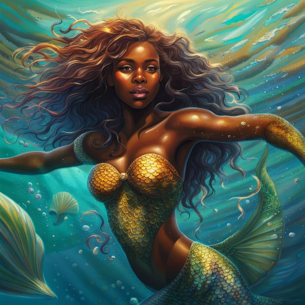 Stunning African American Mermaid in Ocean