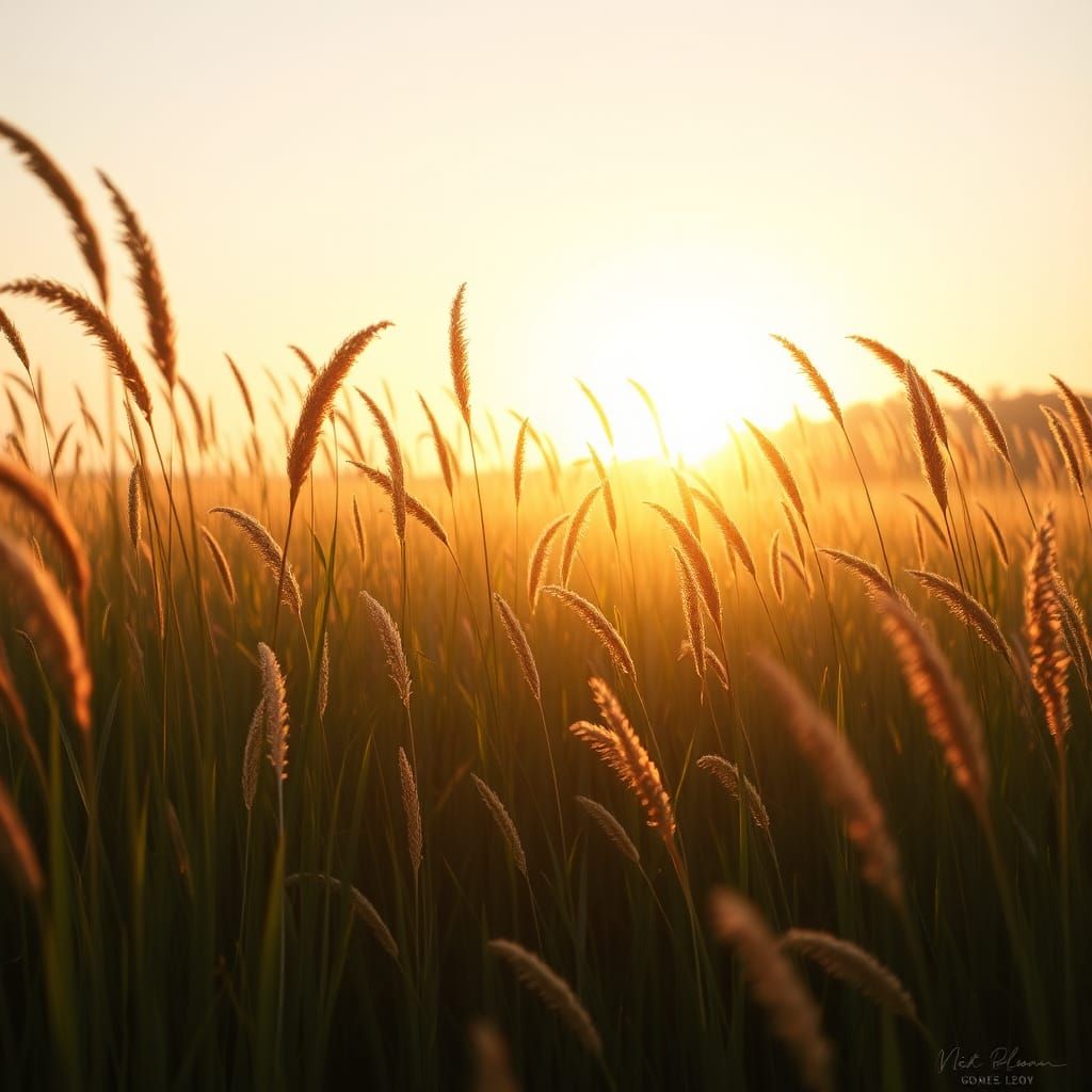 Serene Meadow Sunset in Hyper-Realistic Digital Painting