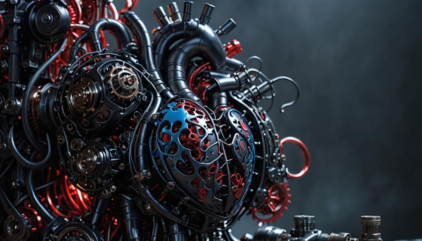 Biomechanical Heart Macro Shot in Brutalist Photorealism