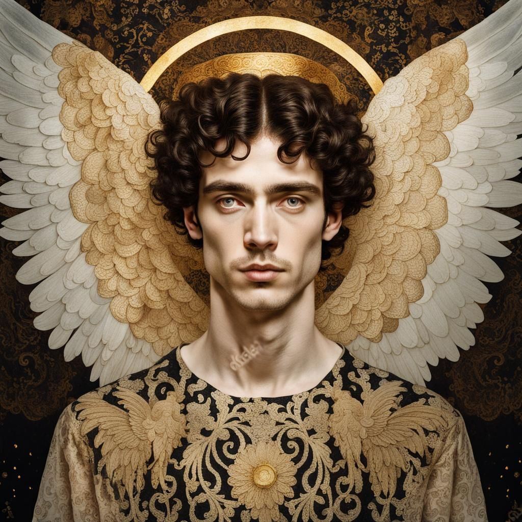 Male Angel Portrait in Style of Klimt and Schiele