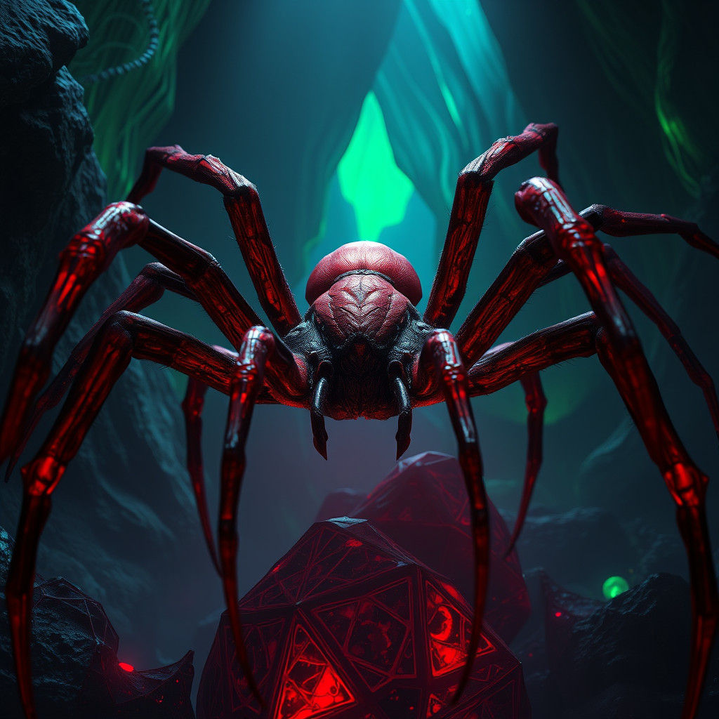 Crimson Spider in Mystical Fantasy Realm