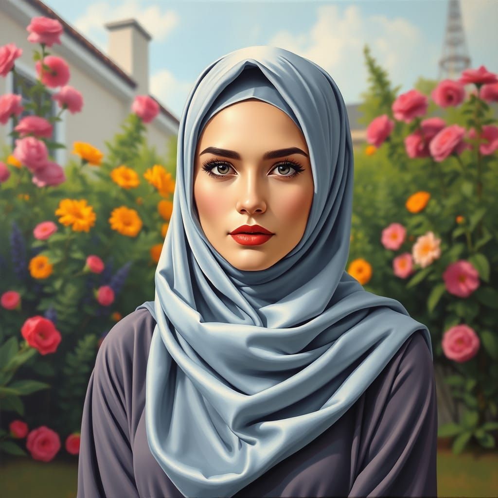 Modern Oil Painting of Ukrainian Woman in Hijab