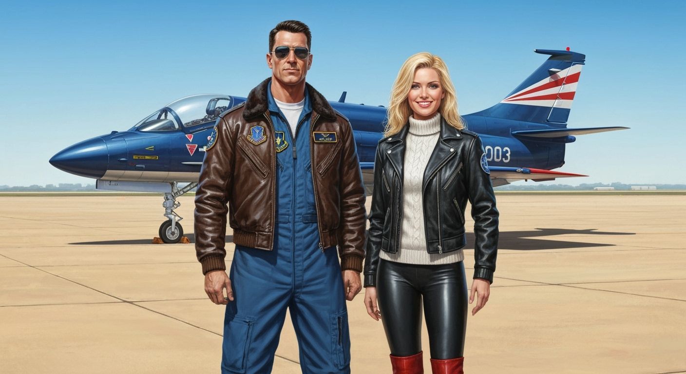 Hyperrealistic Pilots in Aviator Jackets on Airport Tarmac