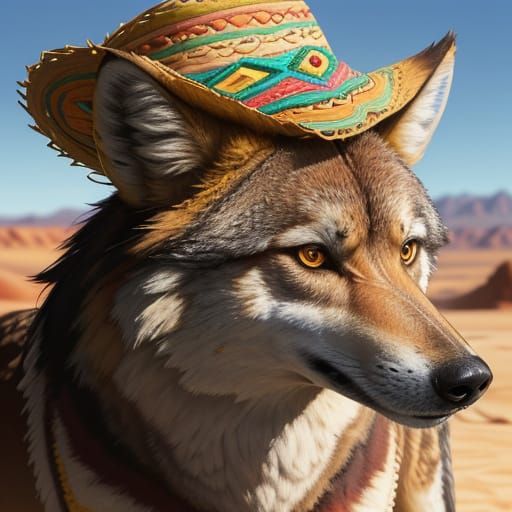 Mexican Wolf wearing a sombrero