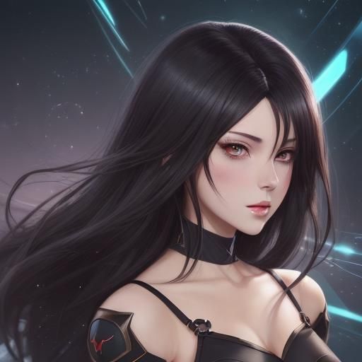 Anime Style Dark-Haired Woman Digital Illustration