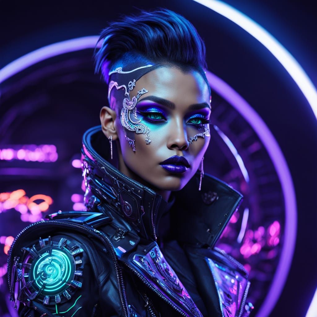 Cyberpunk Goddess in Neon Hues