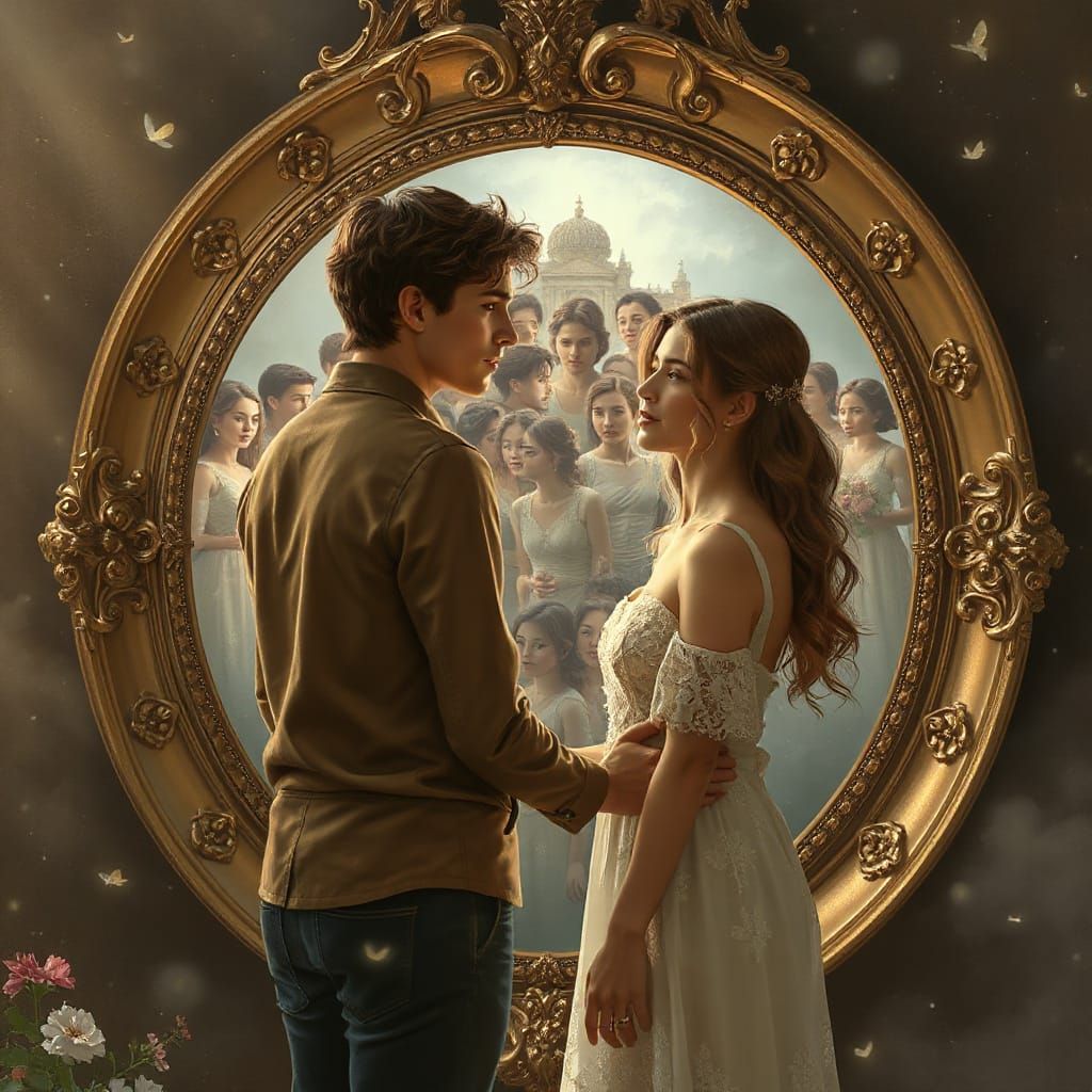 Ornate Mirror Reflects Reincarnated Forms in Ethereal Fantas...