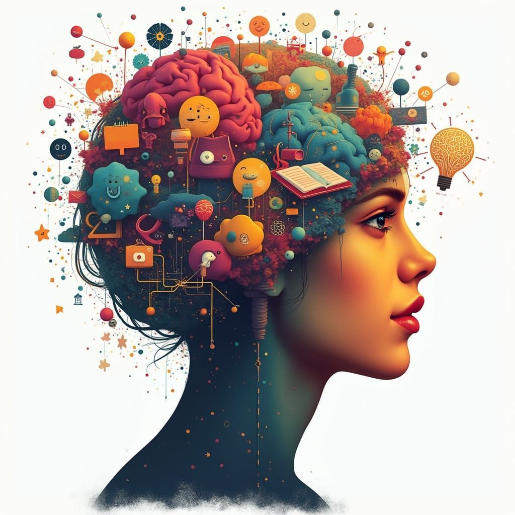 Cyberpunk Figure with Caleidoscope Head in Vibrant Colors