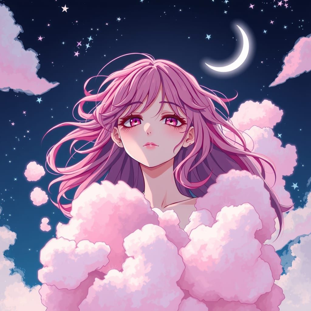 Pink-Haired Celestial Woman in Anime Style