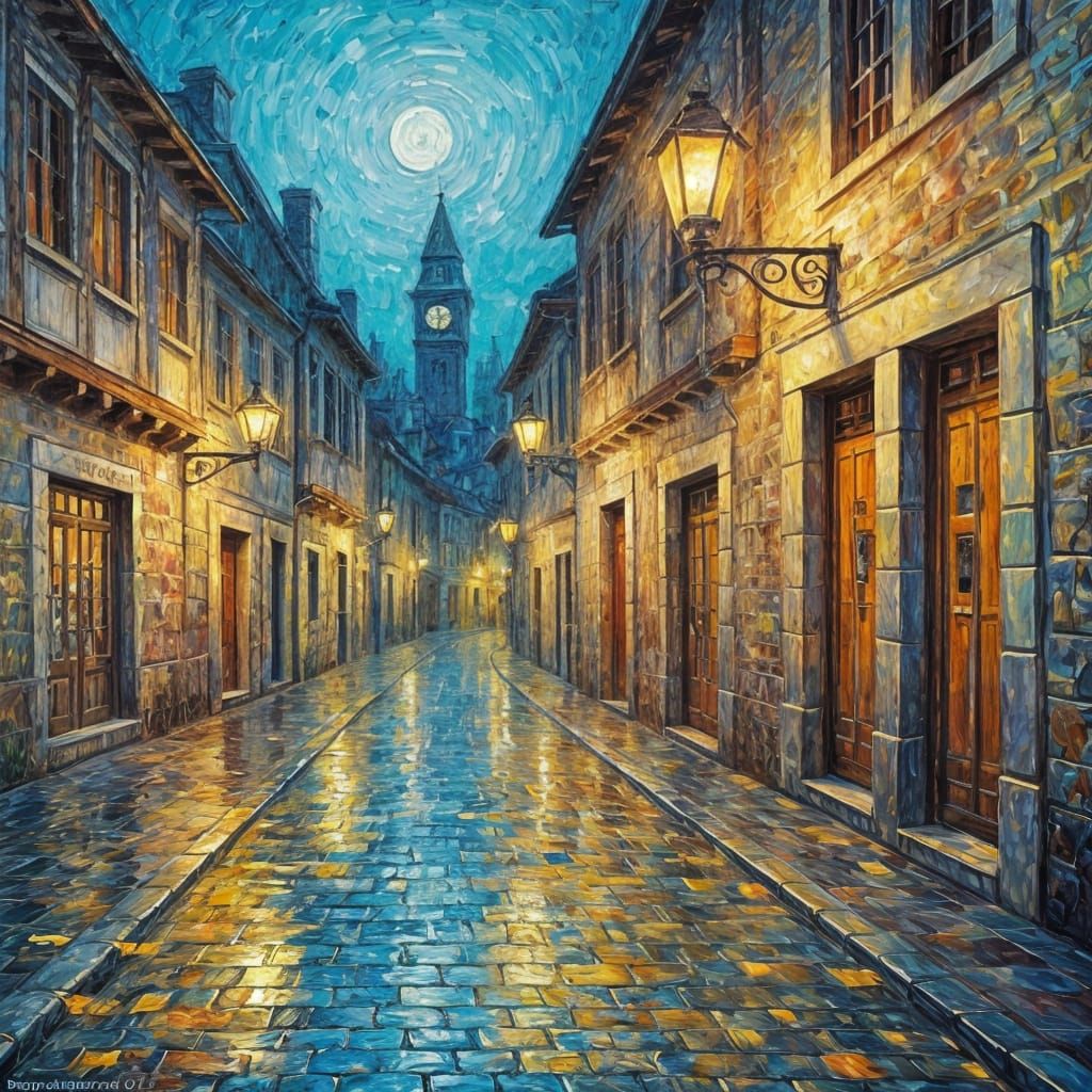 Vibrant Street Scene in Neo-Impressionist Style