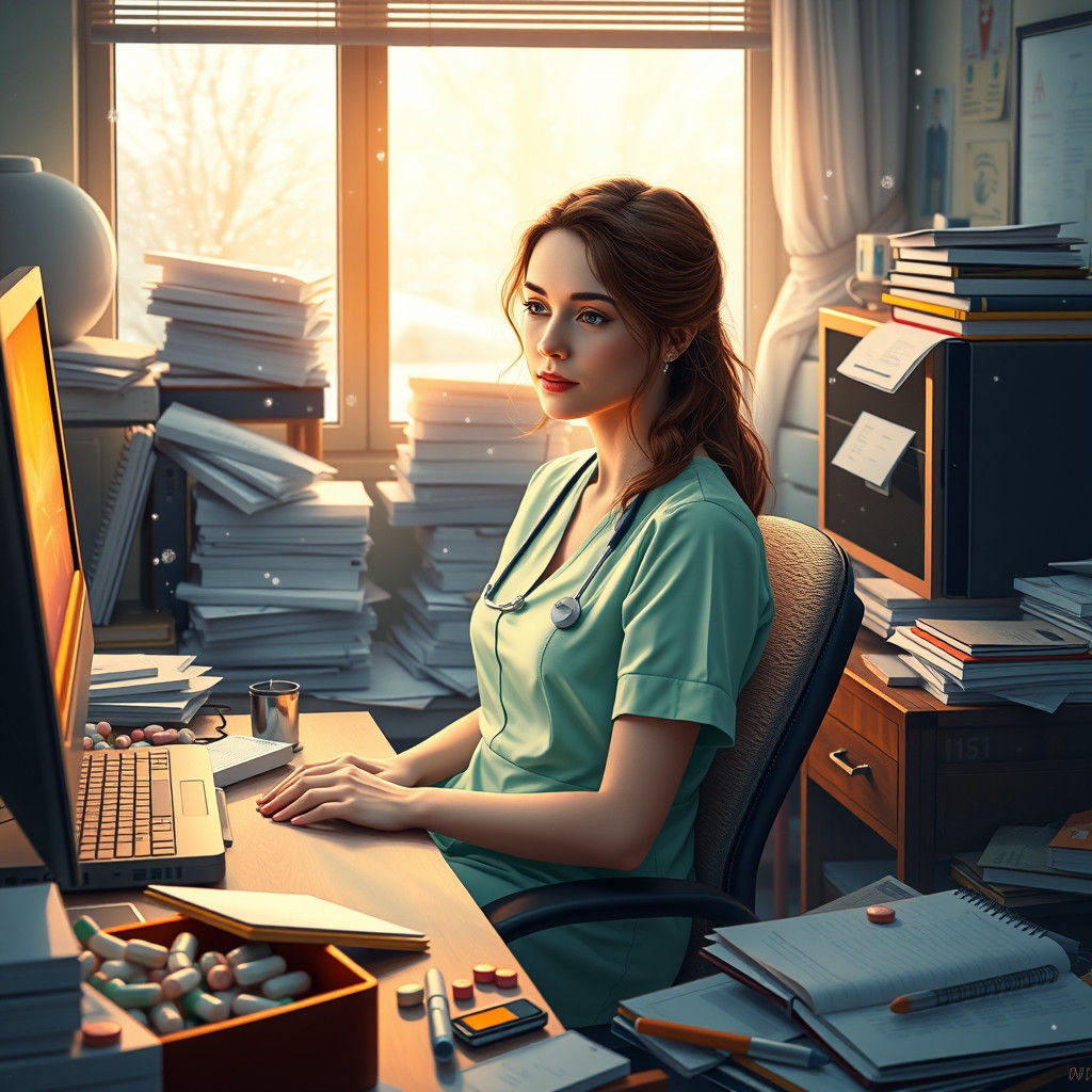Serene Hospital Scene with Woman at Desk