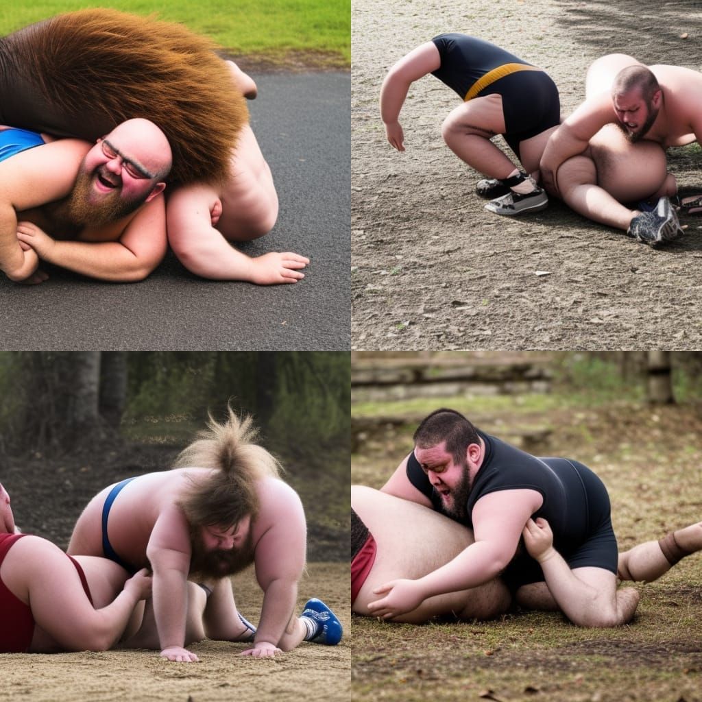 Man and Boy Wrestling on the Ground