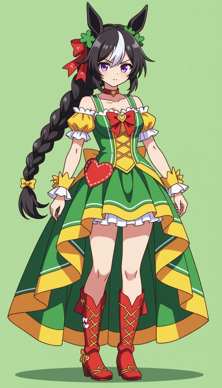 Elegant Uma Musume Cowgirl with Clover Ribbon