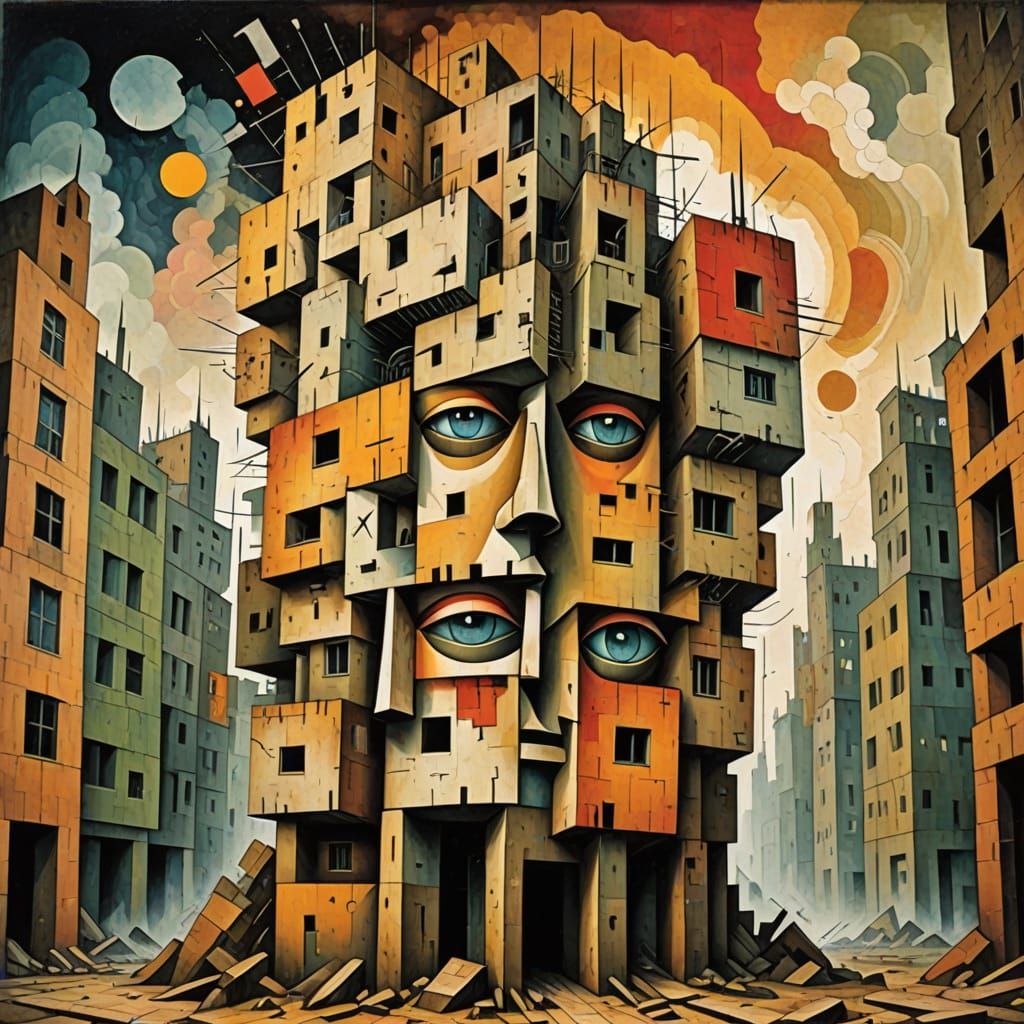 Cubist Android in Dystopian Ruins