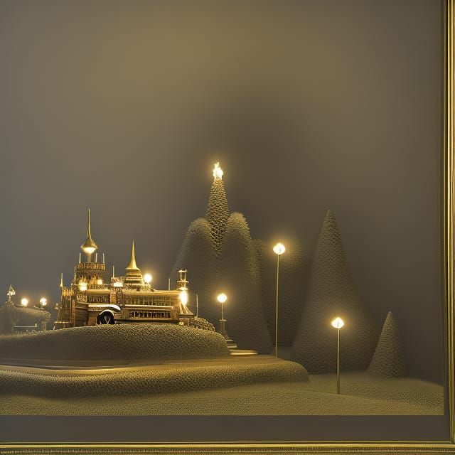 Christmas Steampunk Train with Tree, Detailed Fantasy Art