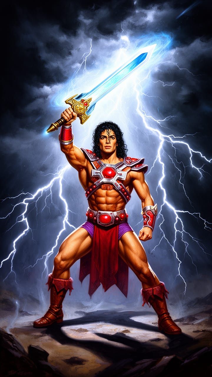 Michael Jackson as He-Man with Glowing Sword