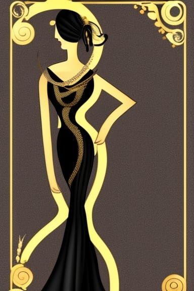 Elegant Black Lady in Golden Dress