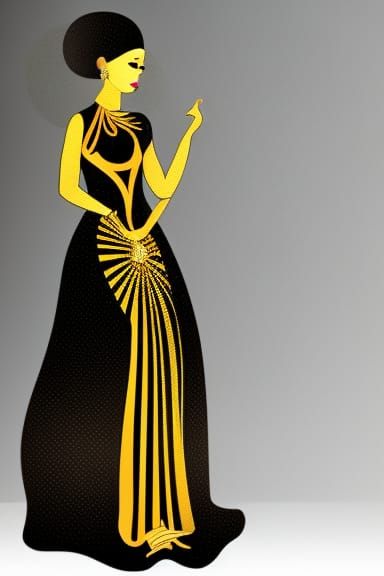 Elegant Lady in Gold Dress: Orphné Achéron Style