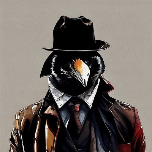 Penguin Portrait in Watercolor Borderlands Style