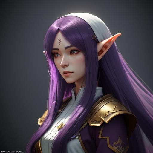 Half Elf Monk with Purple Flames in Anime Style