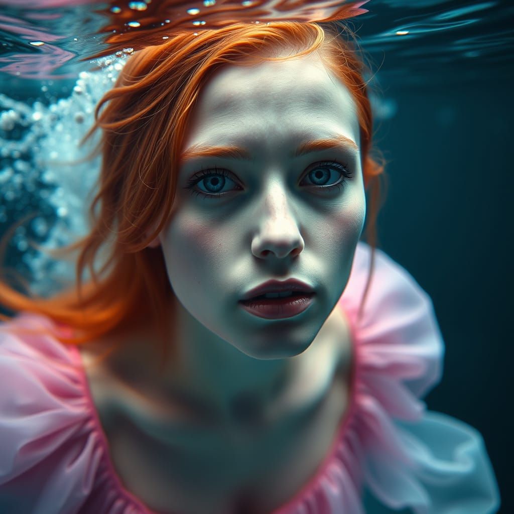 Fluorescent Pink Dress Underwater: Hyperrealistic Image
