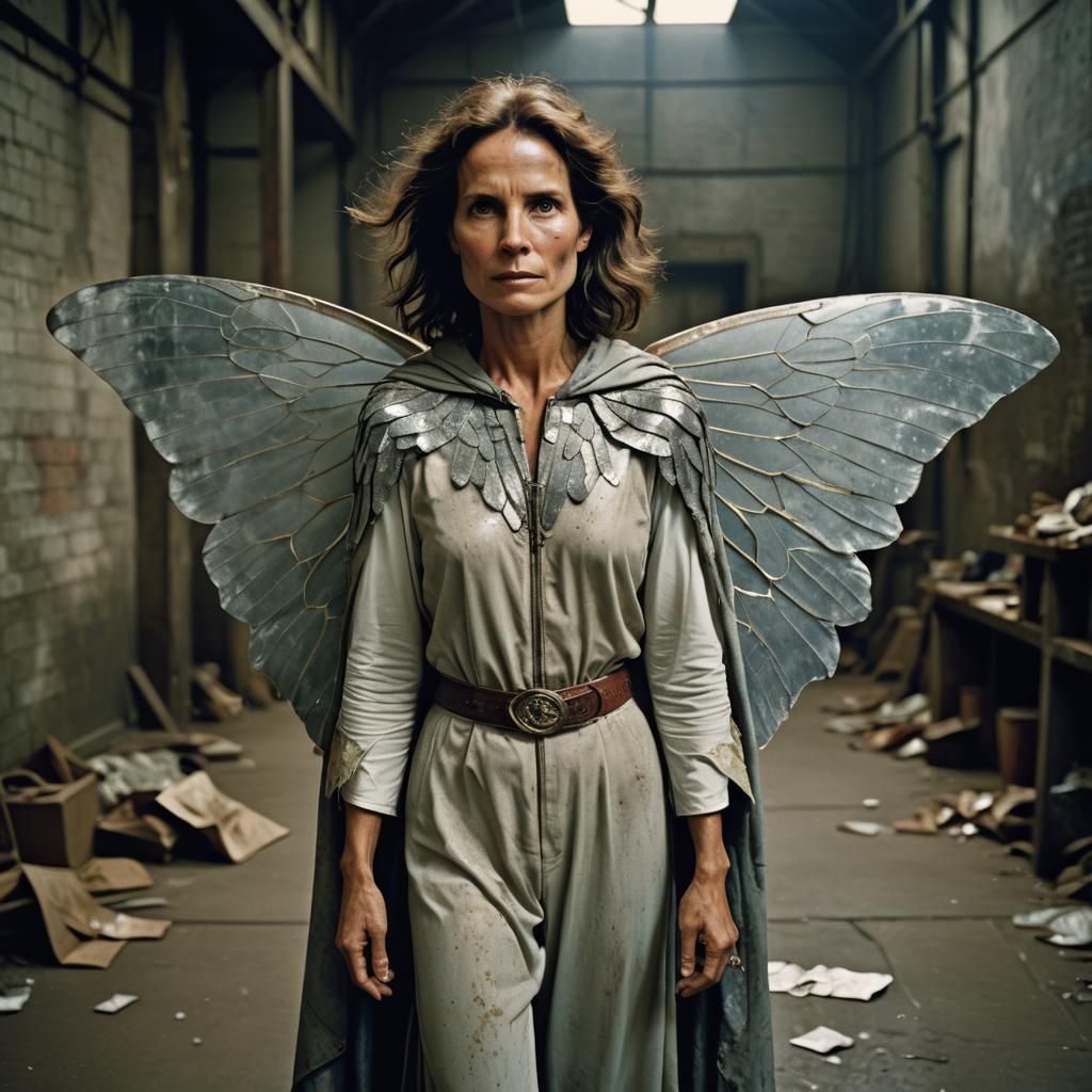Midlife Superhero in Moth Winged Hero Pose