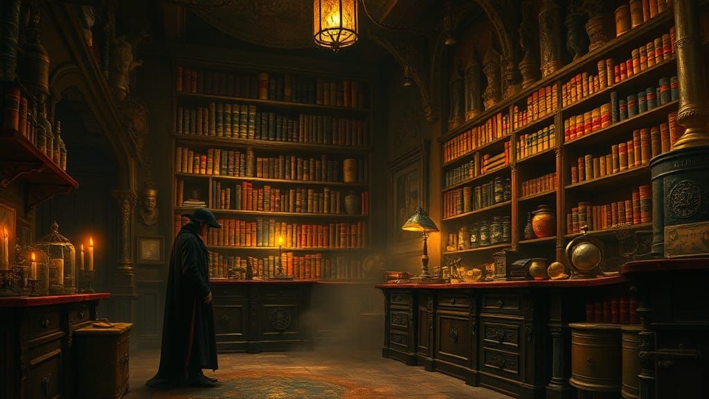 Mystical Apothecary Scene in Oil Painting Style