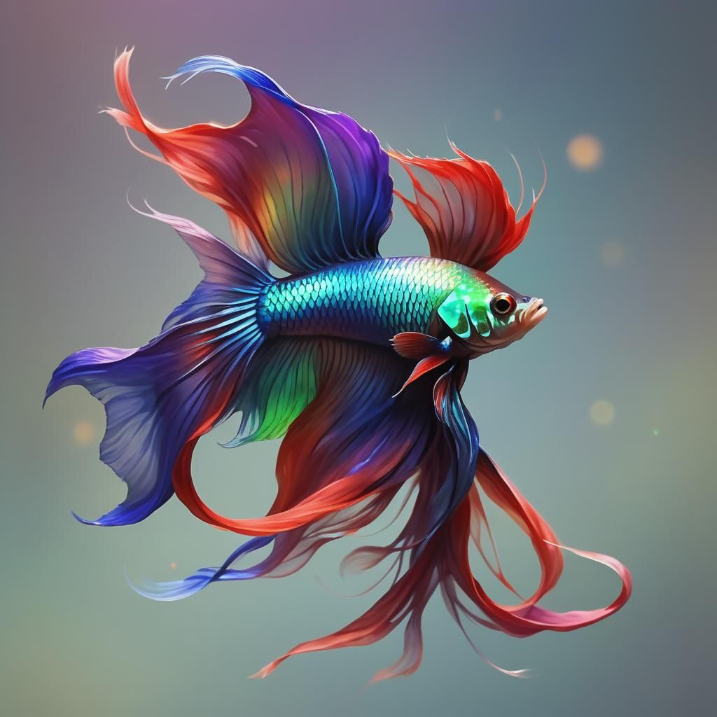 Vibrant Betta Fish with Flowing Fins in Digital Painting