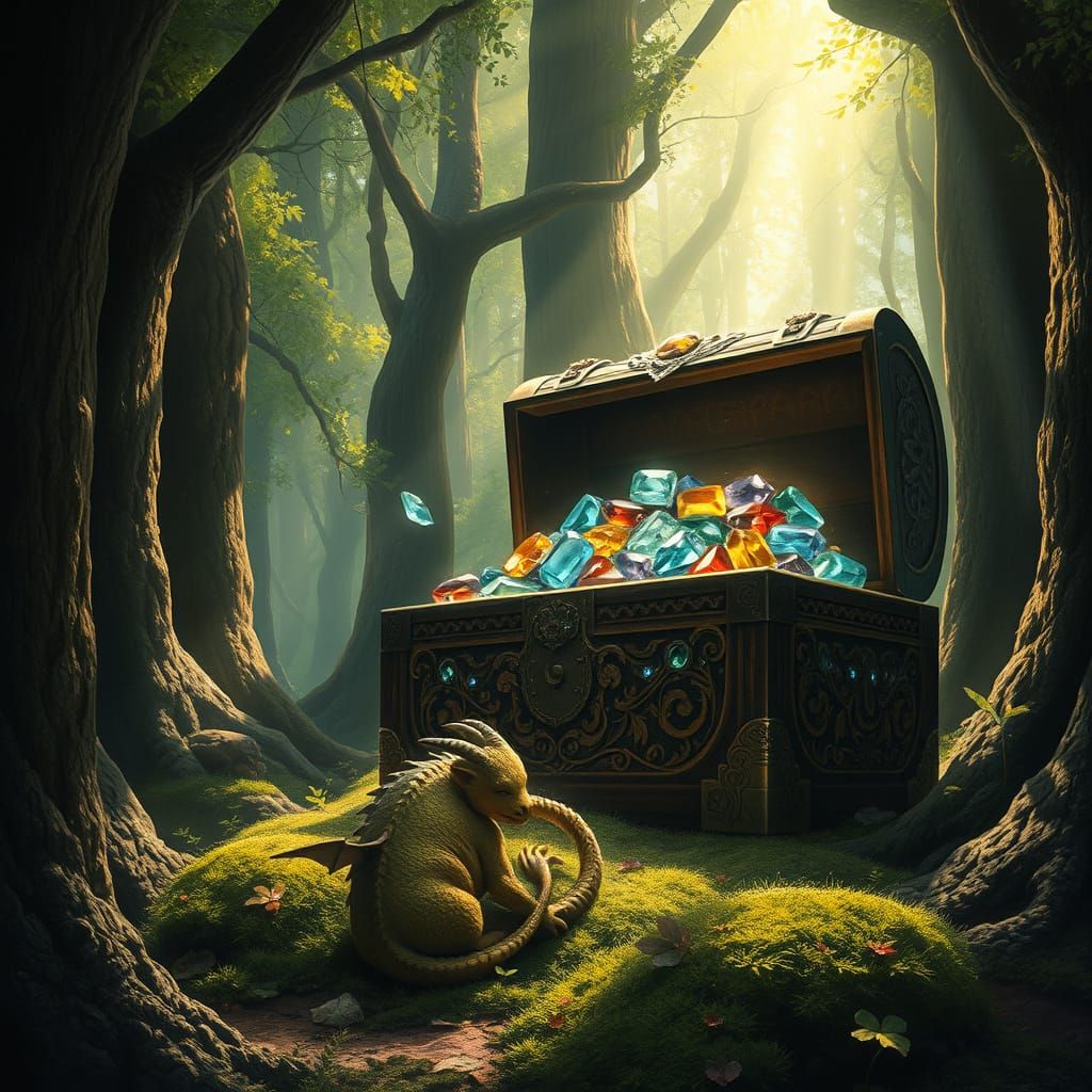 Magical Forest Treasure Chest and Baby Dragon in Storybook S...