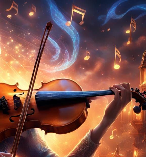 Violin with Bow and Musical Notes