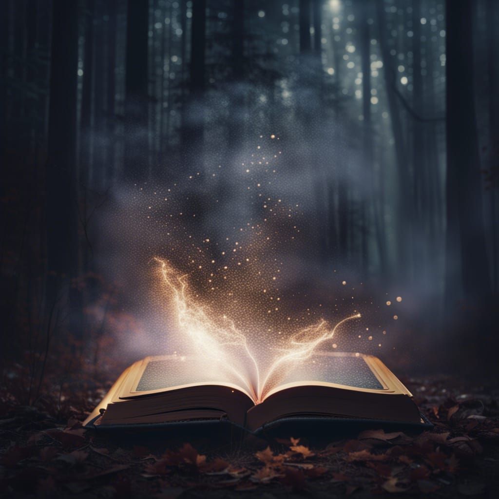 Mystical Forest Scene with Magic Book