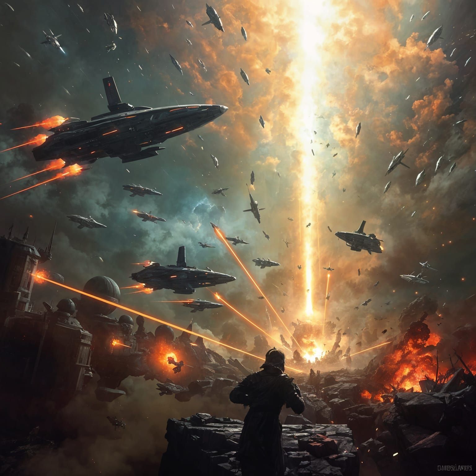 Cyberpunk Battle in a Haunting Space Environment