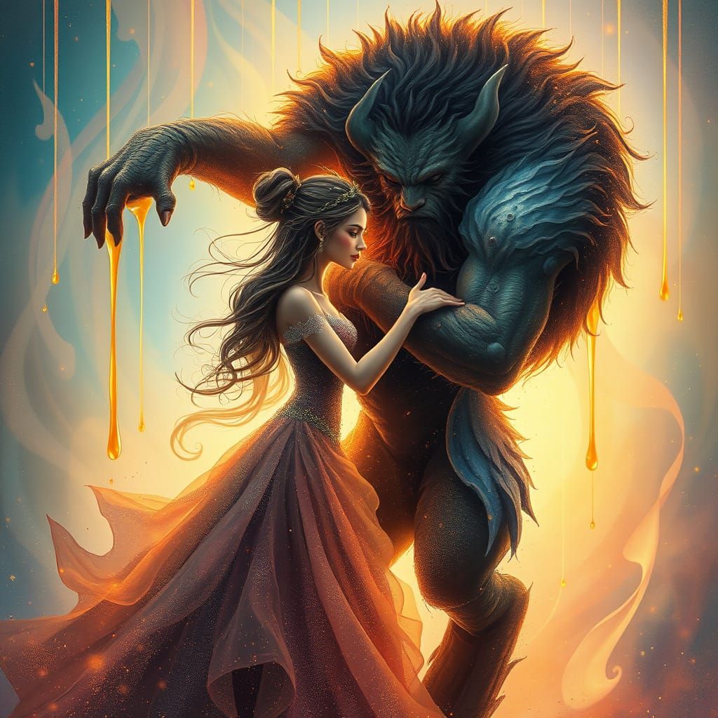 Whimsical Beauty and Beast in Dreamlike Dance