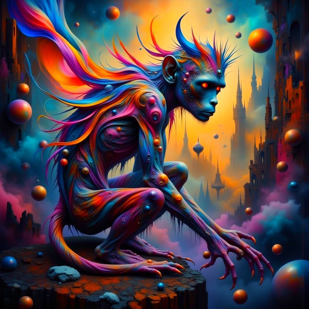 Surreal Surrealist Miniature Monkey in a Dreamlike World