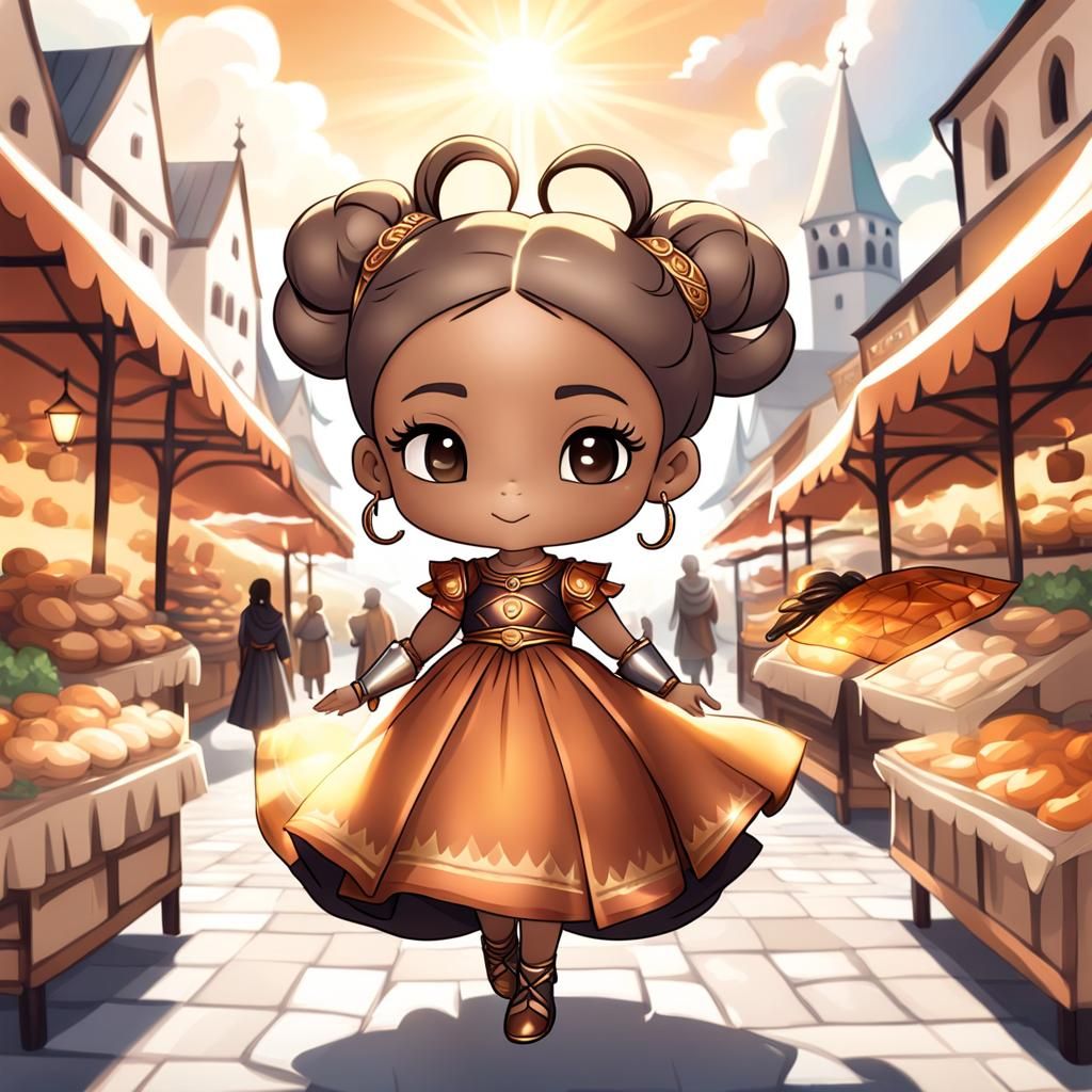 Chibi Black Girl in Copper Renaissance Dress