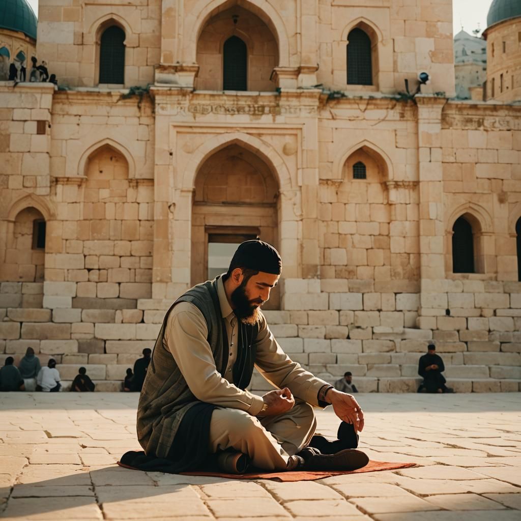 Muslim Praying at Aqsa Mosque in Cinematic Style