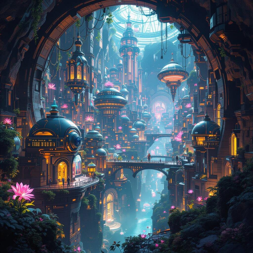 Hidden Underground Robot City in 3D Anime Style