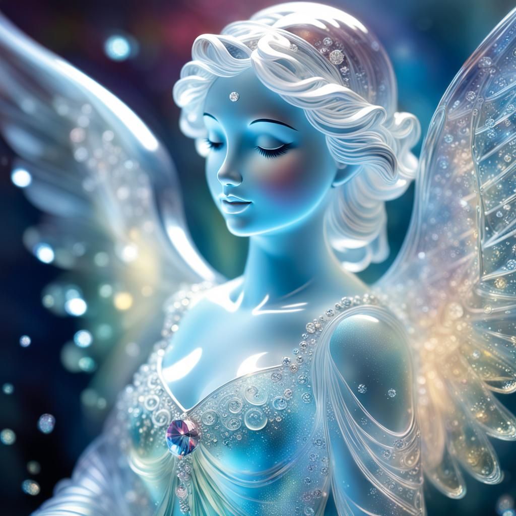 Glowing Glass Angel with Diamond Accents