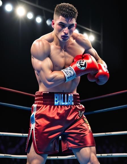 Hyperrealistic Boxer in Red, Arena Lighting