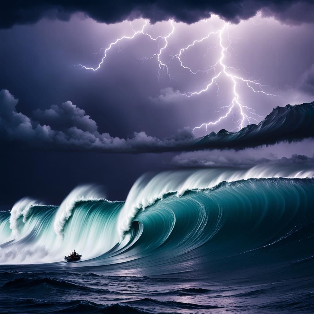 Ocean Storm at Night with Lightning