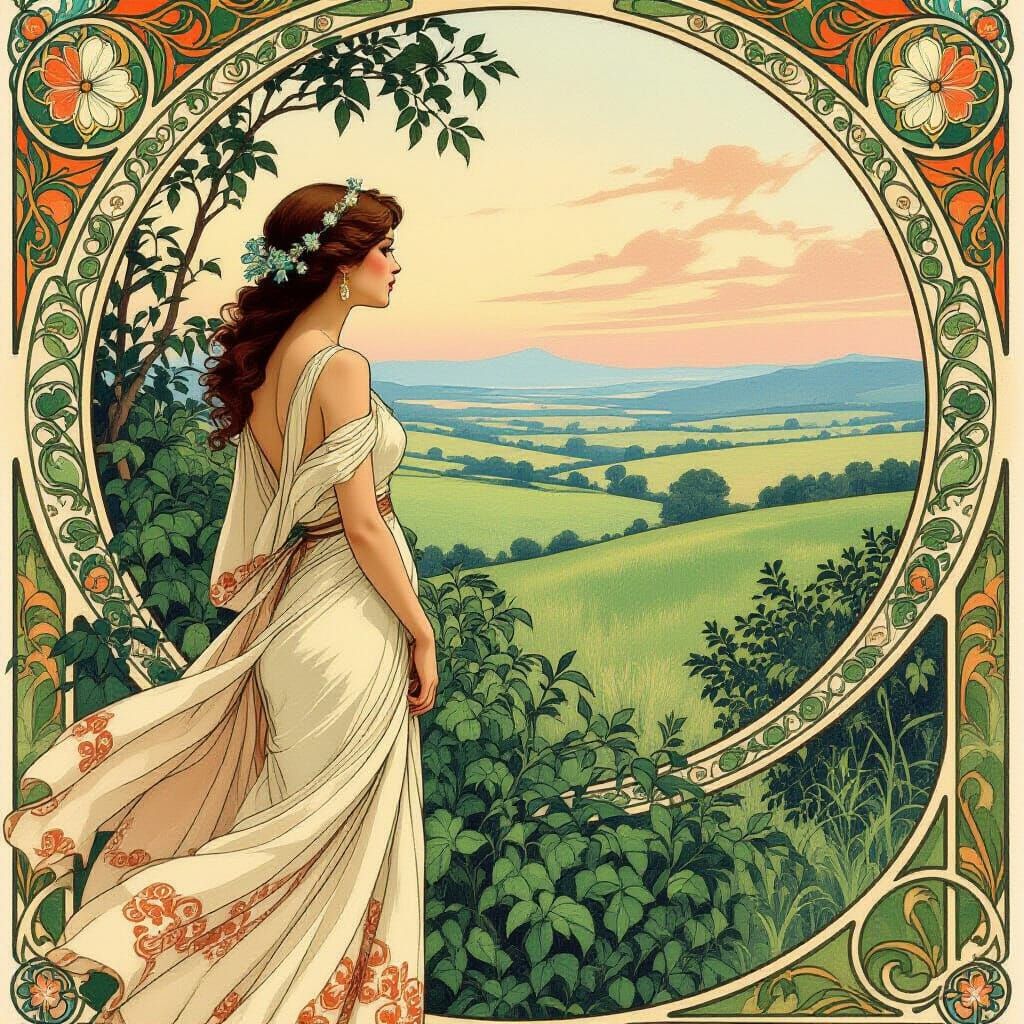 Elegant Woman in Art Nouveau Style